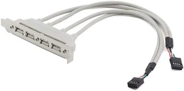 Alt view image 2 of 4 - EnLabs 4 Port USB 2.0 Bracket Cable,Dual Motherboard USB 2.0 9pin to 2 x Female Adapter Splitter Cable w/ Full-Profile PCI Slot Cover - (1ft/30CM, Gray)