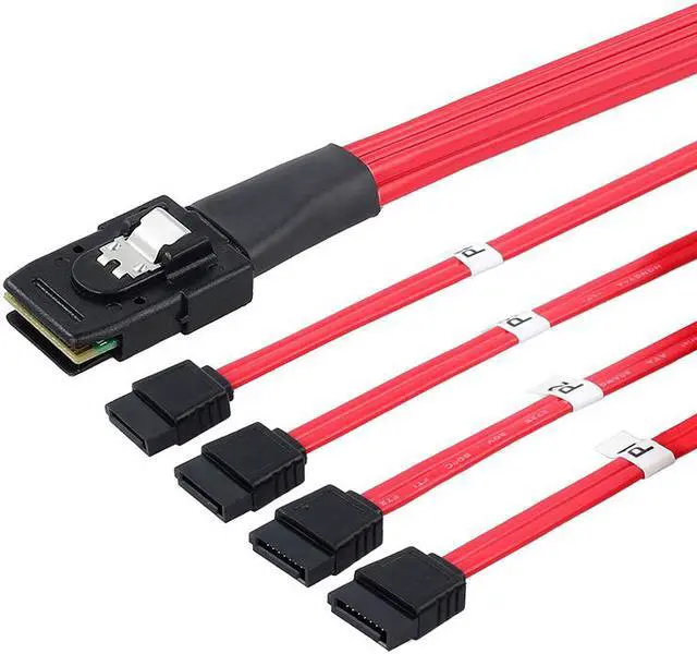 Alt view image 3 of 5 - EnLabs Mini SAS to 4 SATA Cable SAS Breakout Cable Mini SAS Male SFF-8087 to 4 SATA Female Cable Multi-Lane Mini SAS Host Internal Cable to Target HDD Hard Drive Splitter Cable - 3.3FT-Red
