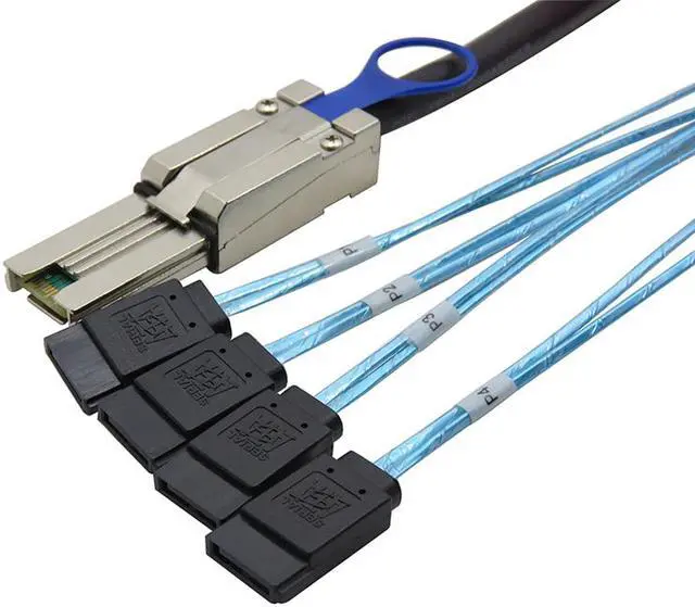 Alt view image 4 of 5 - EnLabs SFF80884SATA1M Mini SAS 36Pin (SFF-8088) Male to 4 SATA 7Pin Female Cable with Latch, External Mini SAS SFF8088 Host/Controller to 4 SATA Target/Backplane - 3.3FT