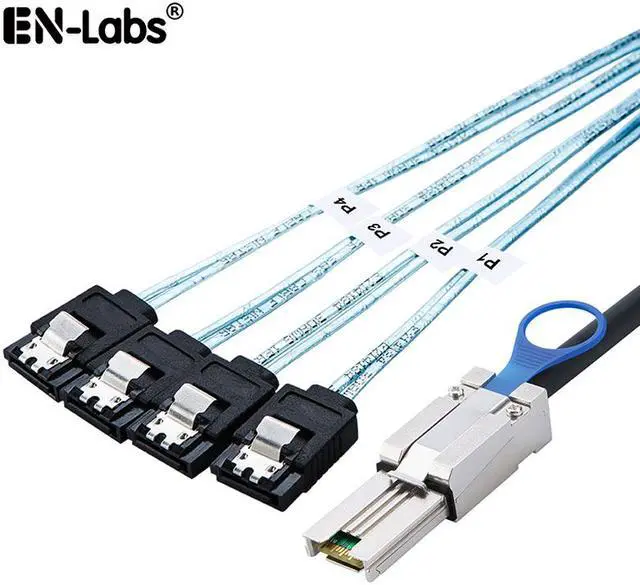 Main image of EnLabs SFF80884SATA1M Mini SAS 36Pin (SFF-8088) Male to 4 SATA 7Pin Female Cable with Latch, External Mini SAS SFF8088 Host/Controller to 4 SATA Target/Backplane - 3.3FT