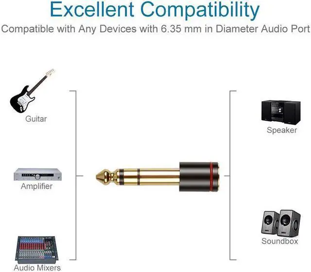 Alt view image 4 of 4 - EnLabs 6.35mm Male to 3.5mm Female Audio Adapter,Gold Plated 1/4 plug to 1/8 inch Jack Stereo AUX Adaptor Converter for CD Players,Multimedia Speakers,Amplifier and Home Stereo