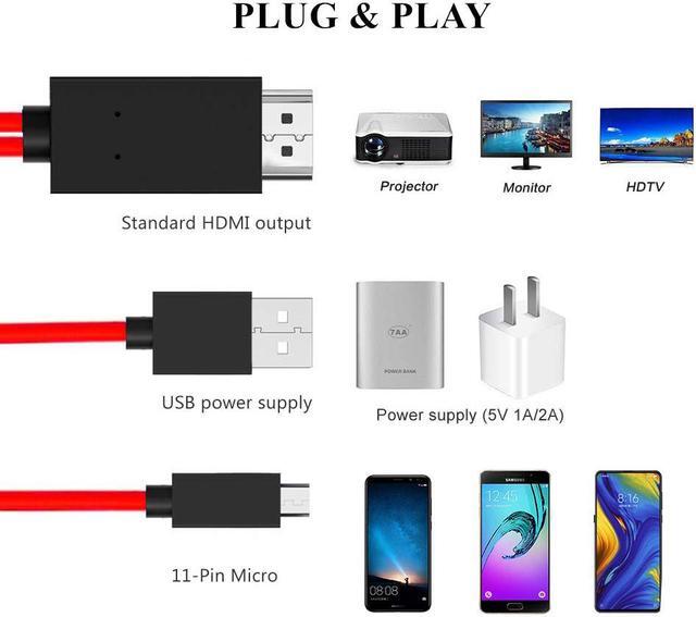 Alt view image 4 of 6 - MHL Micor USB to HDMI Cable,11 Pin Micro USB to HDMI Adapter Cable 1080P HDTV For Samsung Galaxy S5 S4 S3 Note 3 Note 2 Galaxy Tab 3 8.0 Tab 3 10.1 Tab Pro Galaxy Note 8 Note Pro 12.2