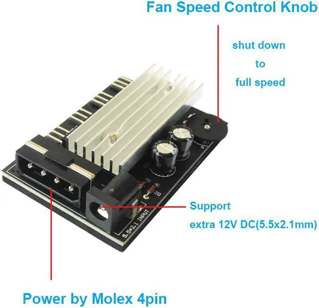 Alt view image 4 of 4 - 4 Channel Computer PC Case CPU Cooler 3pin cooling fan speed temperature controller, 4 Way 3 pin Fan Hub Power Supply Splitter by Molex 4Pin