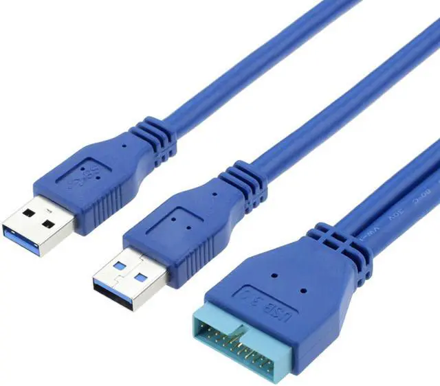 Alt view image 2 of 4 - Enlabs MB20PM22U3M10IN Motherboard USB 20pin Male to 2 x USB 3.0 Type-A Male Adapter Cable,USB 20pin to 2 x USB 3.0 Male Splitter Cable - 10inch