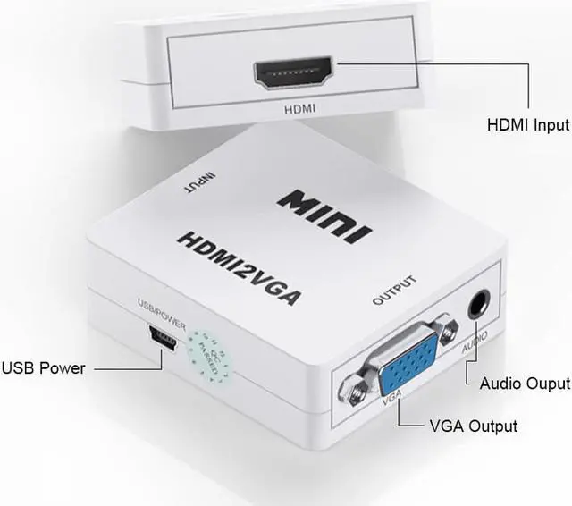 Alt view image 3 of 4 - EnLabs BOXHDMI2VGA HD 1080P HDMI to VGA w/ 3.5mm Stereo Audio Video Converter Adapter for HDTVs, Monitors, Projector,Laptop Desktop Computer- 1920x1080p Resolution Ready