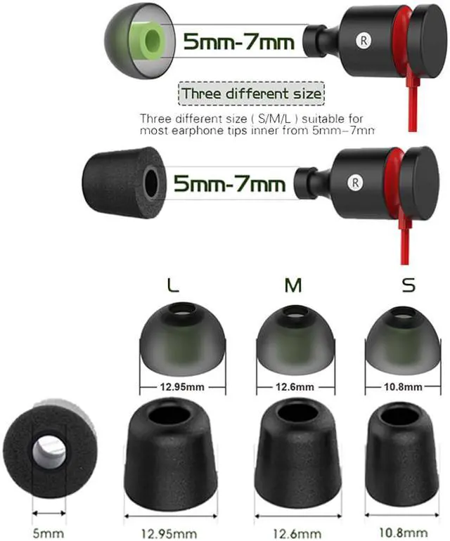 Alt view image 5 of 7 - Memory Foam Earphone Tips Replacement Earbud Tips Blocking Out Ambient Noise Inner 5mm for Gaming Earphone In Ear w/ 5mm-7mm Tips  (6 Pairs,S/M/L 2 Pairs each Size ) - Black