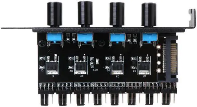 Alt view image 4 of 5 - Enlabs PCIFANCO8SPR 8 Channel 3-pin 4pin Fan speed Controller w/ OFF Switch - 8 Fans RPM Speed Reduce Regulator by 4 Knobs w/ PCI Slot Cover - SATA 15pin to 8 Port 3 4Pin Case/CPU Fan Hub Splitter