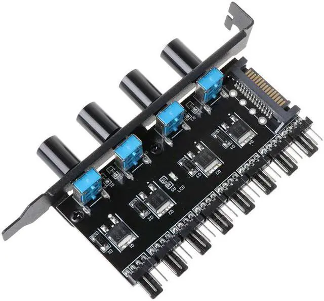 Alt view image 3 of 5 - Enlabs PCIFANCO8SPR 8 Channel 3-pin 4pin Fan speed Controller w/ OFF Switch - 8 Fans RPM Speed Reduce Regulator by 4 Knobs w/ PCI Slot Cover - SATA 15pin to 8 Port 3 4Pin Case/CPU Fan Hub Splitter