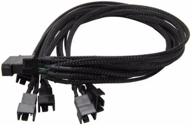 Main image of Molex to 3 Pin 4 Pin Fan Power Splitter Adapter, IDE LP4 to 4 Ports PWM Fan Hub for 12V Desktop Computer Chassis CPU Cooler Case Fans - 16 Inches, Sleeved Black