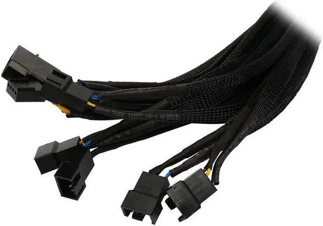 Alt view image 2 of 4 - Black Net Jacket Sleeved 18 inch Molex 4pin to 5 x 4pin PWM Fan Power Splitter Hub Adapter Cable w/ RPM Feedback