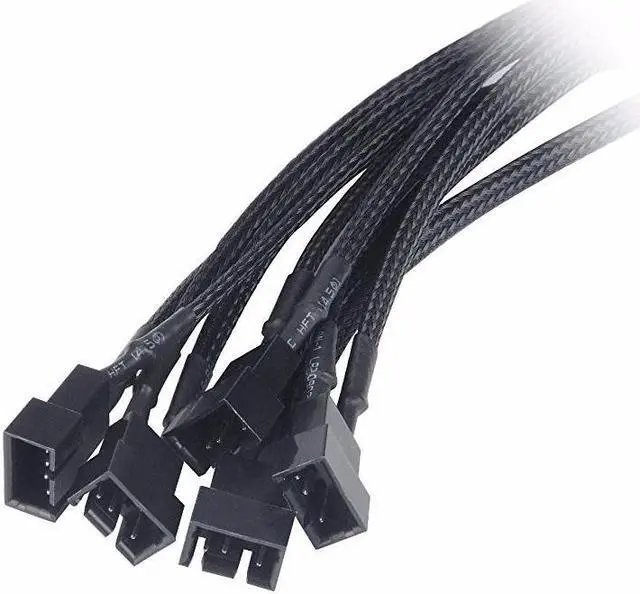 Alt view image 3 of 4 - Black Net Jacket Sleeved 18 inch Molex 4pin to 5 x 4pin PWM Fan Power Splitter Hub Adapter Cable w/ RPM Feedback
