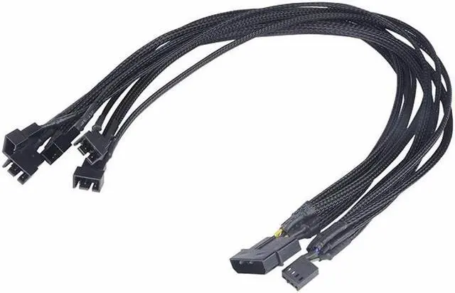 Main image of Black Net Jacket Sleeved 18 inch Molex 4pin to 5 x 4pin PWM Fan Power Splitter Hub Adapter Cable w/ RPM Feedback