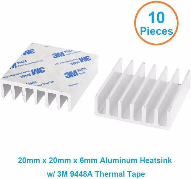 Main image of 10pcs/lot Aluminum Heatsink 20*20*6mm Electronic Chip Radiator Cooler w/ 3M9448a Thermal Double Sided Adhesive Tape for IC,3D Printer,Motherboard,GPU,Xbox Cooling