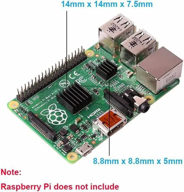 Alt view image 5 of 5 - 5 Sets/10pcs Raspberry Pi B+ Pi 2 Pi 3 Anodized Black Aluminum Heat Sink Radiator CPU RAM cooler,LAN cooling (2 Heatsinks/Kit)