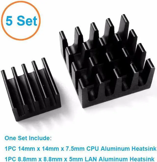 Main image of 5 Sets/10pcs Raspberry Pi B+ Pi 2 Pi 3 Anodized Black Aluminum Heat Sink Radiator CPU RAM cooler,LAN cooling (2 Heatsinks/Kit)