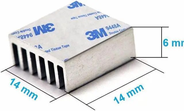 Alt view image 3 of 3 - 20pcs/lot Aluminum Heatsink 14*14*6mm Electronic Chip Radiator Cooler w/ 3M9448a Thermal Double Sided Adhesive Tape for IC,3D Printer,Motherboard,GPU,Xbox Cooling