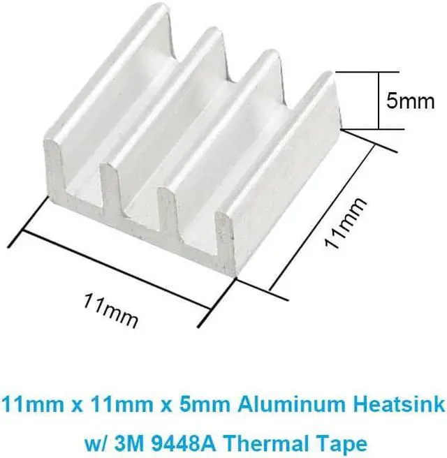 Alt view image 4 of 4 - 20pcs/lot Aluminum Heatsink 11*11*5mm Electronic Chip Radiator Cooler w/ 3M9448a Thermal Double Sided Adhesive Tape for IC,3D Printer,Motherboard,GPU,Xbox Cooling