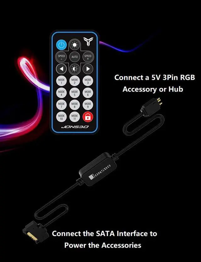 Alt view image 6 of 6 - Jonsbo 5V 3 Pin to SATA Interface  AURA RGB Controller for Cooling Fan and LED Strip, Compatible with all 5V RGB Accessories