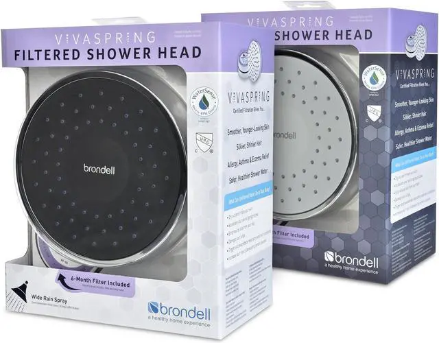 Alt view image 3 of 13 - VivaSpring Filtered Shower Head | Chrome Finish with Obsidian face and Wide Rain Spray | for softer skin and hair | 6 month filter FF-15 | Certified Filtration