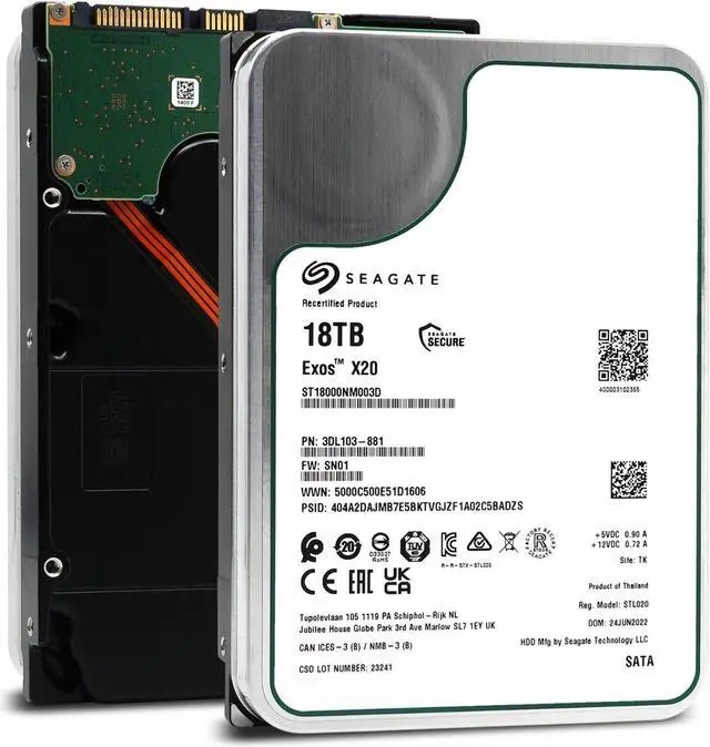 Main image of Seagate Exos X20 18TB SATA 6Gb/s 3.5" Enterprise Hard Drive - ST18000NM003D
