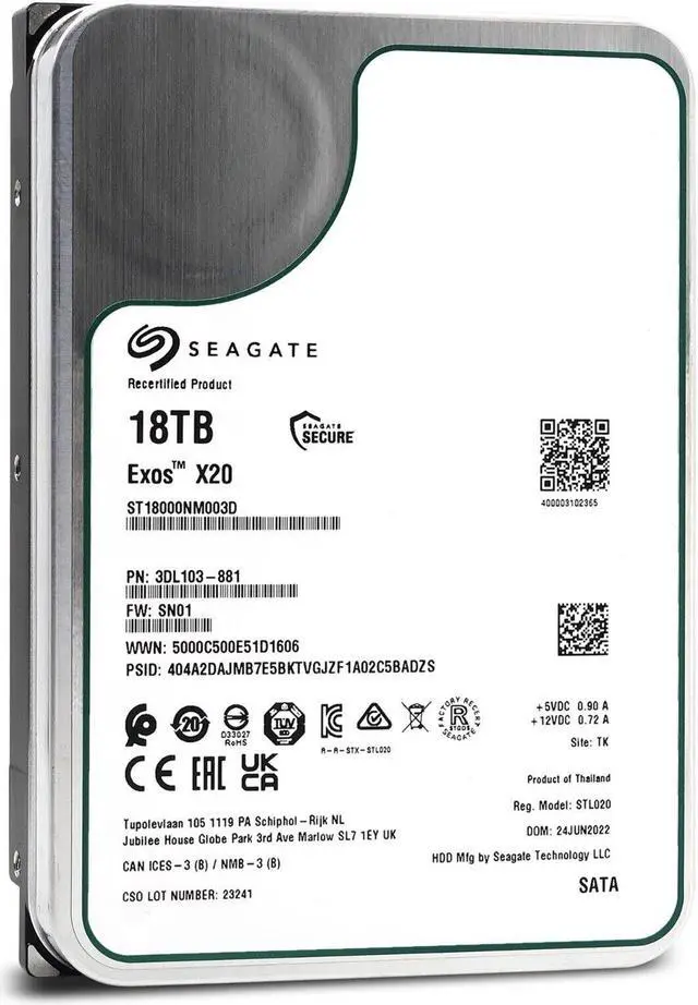 Alt view image 6 of 6 - Seagate Exos X20 18TB SATA 6Gb/s 3.5" Enterprise Hard Drive - ST18000NM003D