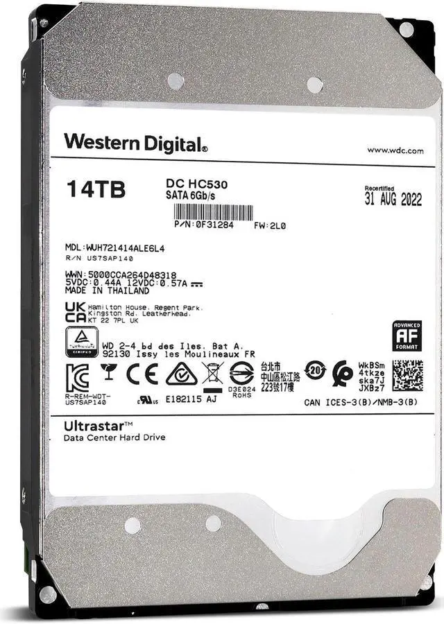 Alt view image 3 of 7 - WD Ultrastar DC HC530 14TB 7.2K RPM SATA 6Gb/s 3.5" HDD WUH721414ALE6L4 0F31284