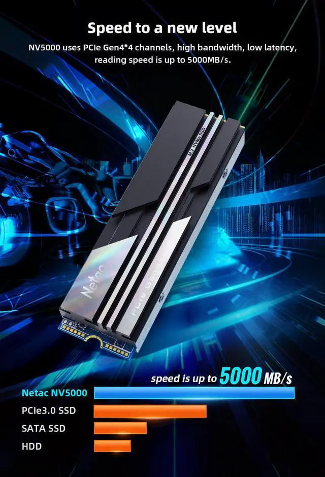 Alt view image 4 of 7 - Netac NV5000 500GB Gaming SSD NVMe PCle4.0 Gen 4x4 Internal SSD for PS5