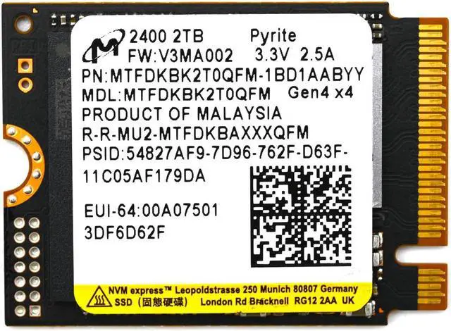 Main image of 2TB Micron 2400 M.2 2230 NVMe PCIe SSD Gen 4.0x4 (MTFDKBK2T0QFM) Steam Deck