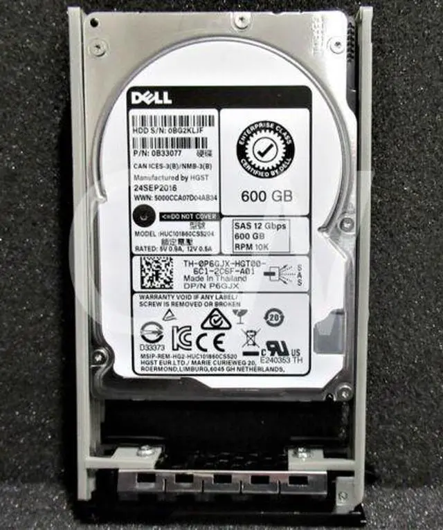 Main image of (NOT FOR HOME PC!) P6GJX 0P6GJX DELL 600GB 10K RPM 12Gb/s 2.5" SAS SERVER HDD Hard Drive