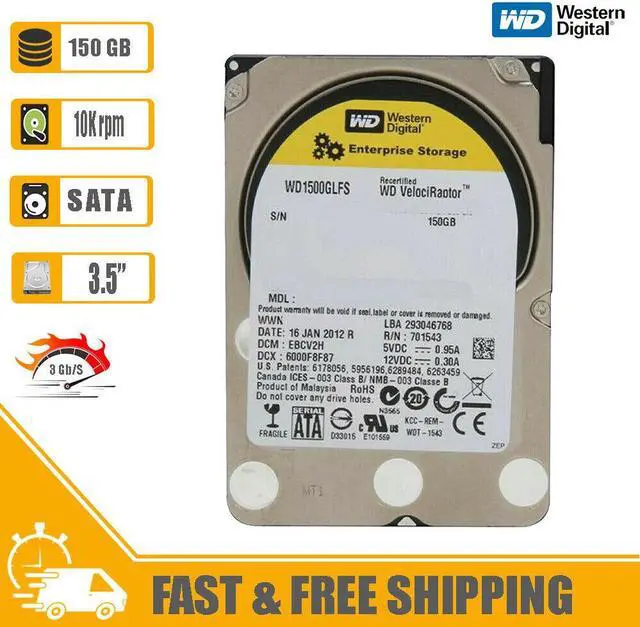 Main image of WD 3.5" (SATA) Velociraptor Internal HD 150GB 10Krpm 3Gbps 16MB WD1500GLFS