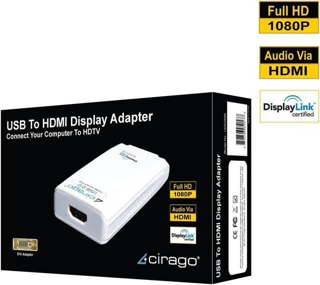 Alt view image 3 of 3 - Cirago USB to HDMI or DVI Display Adapter DisplayLink Certified Plug and Play