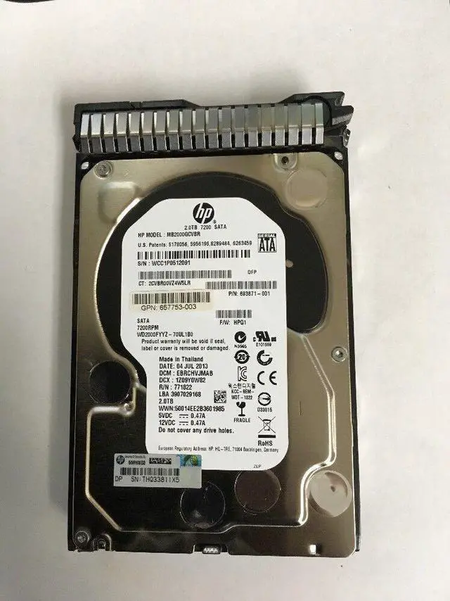 Alt view image 3 of 3 - 658079-B21 HP 658102-001 2TB 6G 7.2K LFF 3.5" SATA HDD MB2000GCVBR
