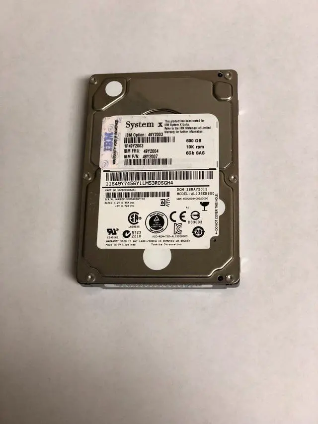 Main image of (NOT FOR HOME PC!) 49Y2007 IBM 600GB SAS 6Gbps 10K RPM 2.5" Hard Drive 3 49Y2004 49Y2007 W/O TRAY