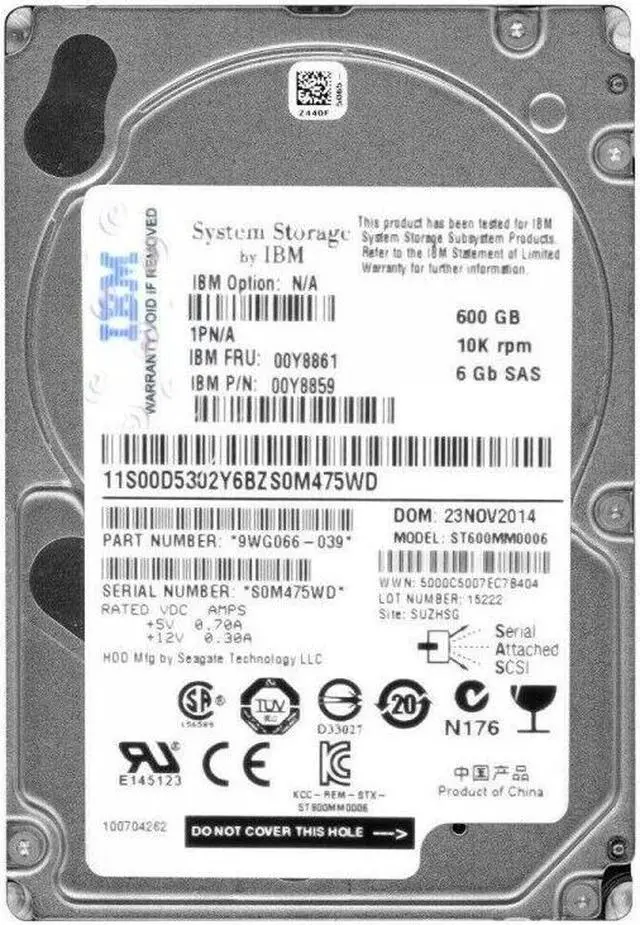 Main image of (NOT FOR HOME PC!) 00Y8861 IBM 600GB 10K RPM 6Gb/s SFF SAS 2.5" HDD 00Y8859