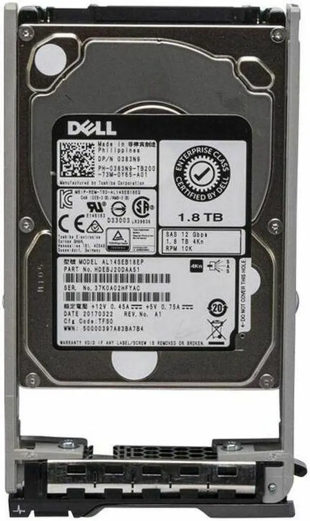 Main image of (NOT FOR HOME PC!) 383N9 Dell 1.8TB SAS 10K 12GBPS 4KN 2.5in SFF Hard Drive 0383N9 AL14SEB18EP
