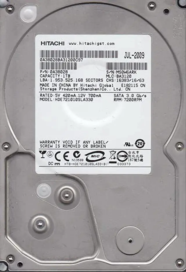 Main image of Hitachi HDE721010SLA330 1TB SATA 7200RPM SATA HDD 0A38028