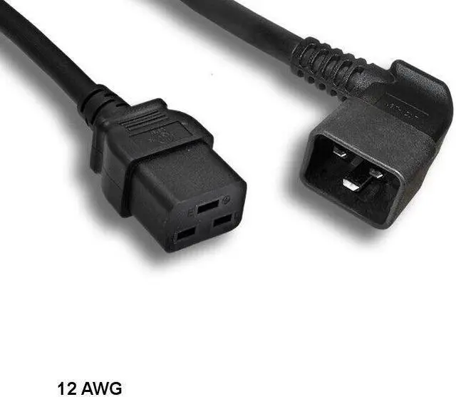 Main image of KNTK 6 ft 12 AWG AC Power Cable Cord Left Angled C20 to C19 20A/250V SJT PDU/UPS