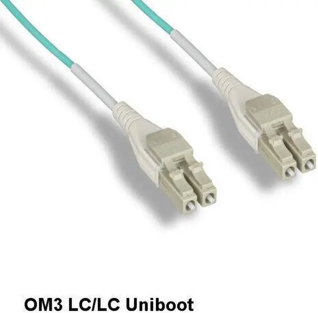Main image of Kentek 15 Meter Uniboot OM3 50/125 Aqua Fiber Cable LC/LC Multi-Mode Duplex 10Gb