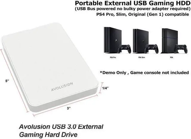 Alt view image 7 of 7 - Avolusion Z1-S 500GB USB 3.0 Portable External Gaming PS4 Hard Drive - White