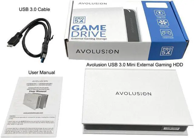 Alt view image 6 of 7 - Avolusion Mini Pro-5X 2TB USB 3.0 Portable External Gaming PS4 Hard Drive White