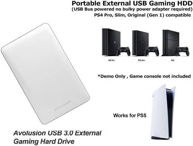 Alt view image 6 of 7 - Avolusion T1 Series 1TB USB 3.0 Portable External Gaming PS5 Hard Drive White