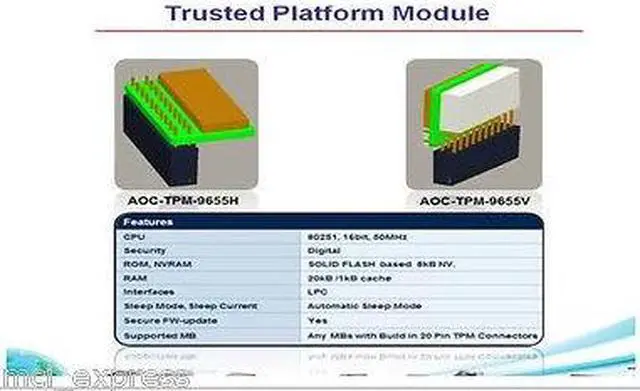 Alt view image 2 of 2 - SuperMicro AOM-TPM-9655V (Vertical) TPM 1.2 - Supermicro Motherboard only