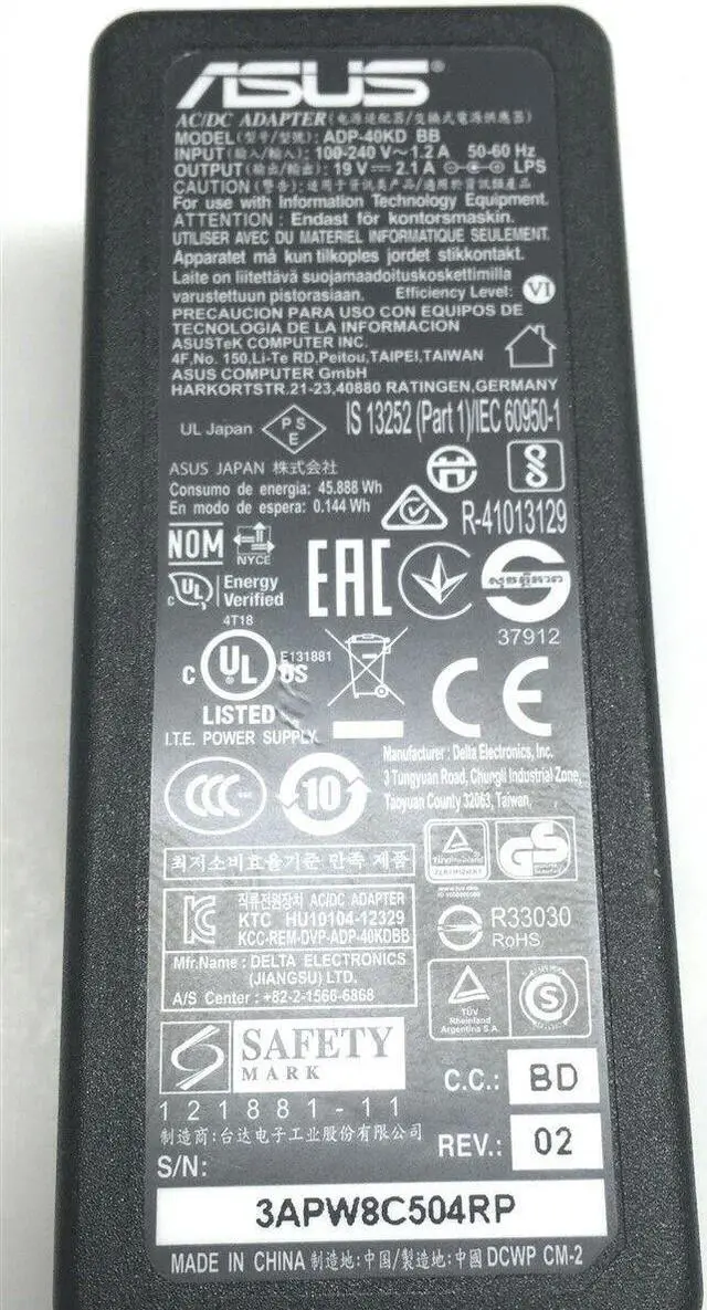 Alt view image 2 of 3 - Genuine Asus Monitor Charger AC Adapter Power Supply ADP-40KD BB CC BD 5.5mm Tip