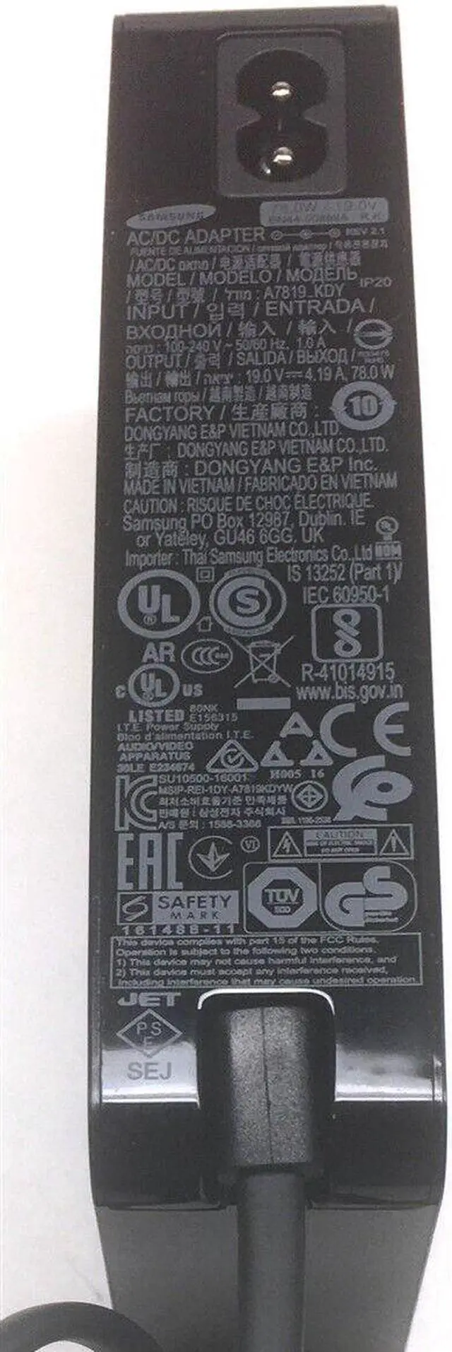 Alt view image 2 of 3 - Genuine Samsung Monitor TV AC/DC Adapter Power Supply A7819_KDY 19V 4.19A 78W