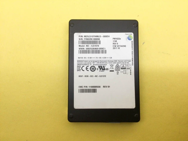 Main image of (NOT FOR HOME PC!) MZ-ILS15T0 Samsung PM1633a 15.36TB SAS 12Gbps 2.5in SSD EMC 118000556 - OEM