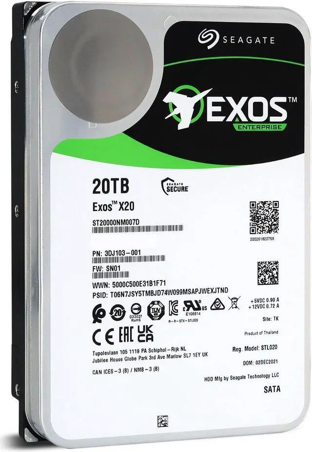 Alt view image 3 of 7 - Seagate Exos X20 20TB SATA 6Gb/s 3.5" Enterprise Hard Drive - ST20000NM007D - OEM