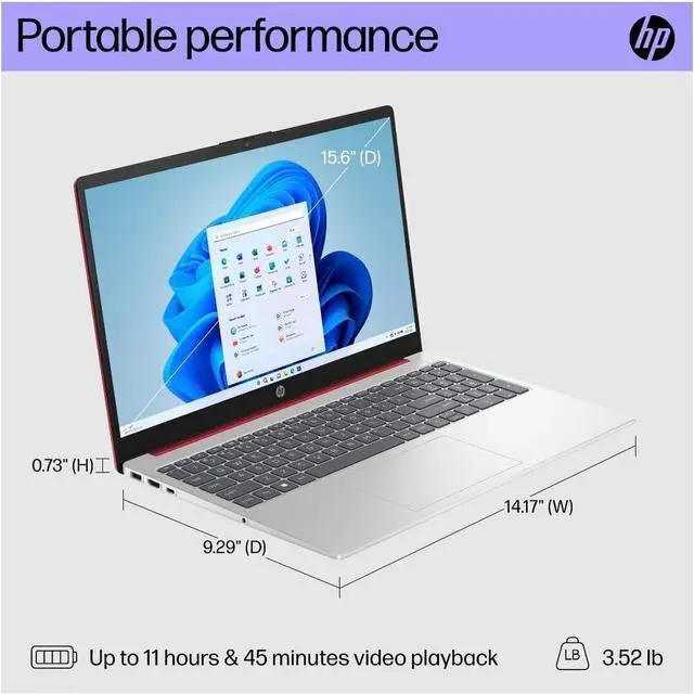 Alt view image 4 of 7 - HP 15 Laptop 15.6" HD Pentium Quad-Core N200 4GB 128GB SSD Webcam Win 11 S Red