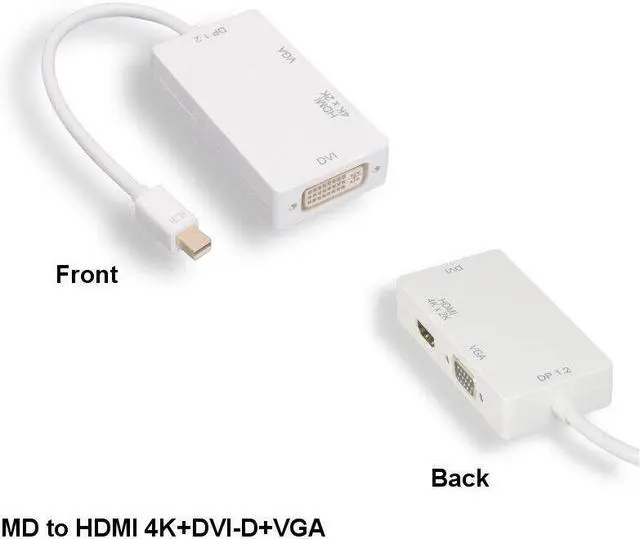 Main image of Kentek Mini Displayport 1.2 to 4K HDMI/VGA/DVI 3IN1 Adapter PC MAC Thunderbolt 2