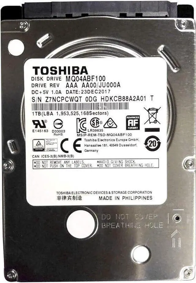 Main image of Toshiba (SATA) 2.5" MQ04ABF100 1TB Internal Hard Drive 5400RPM 7mm for Notebook