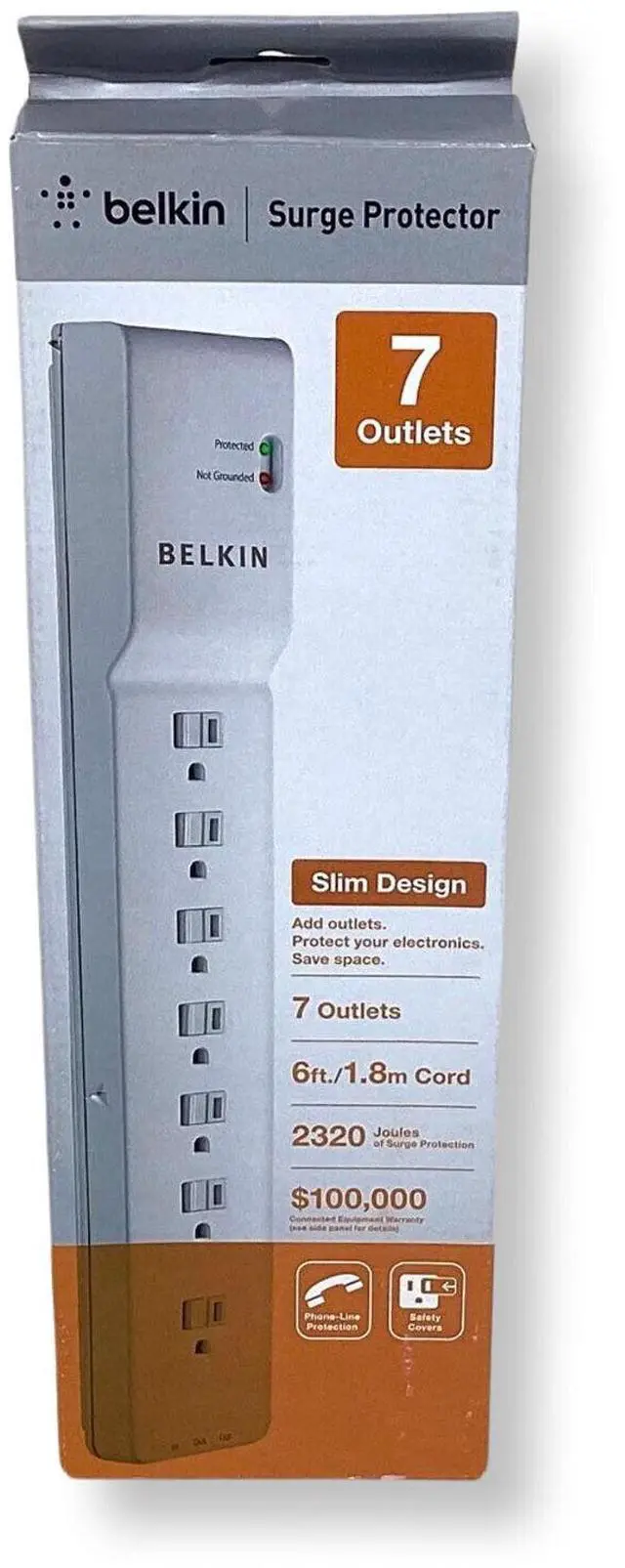 Alt view image 3 of 7 - HP AG290AA Belkin 7-Outlet Surge Protector Power Strip BE107200-06